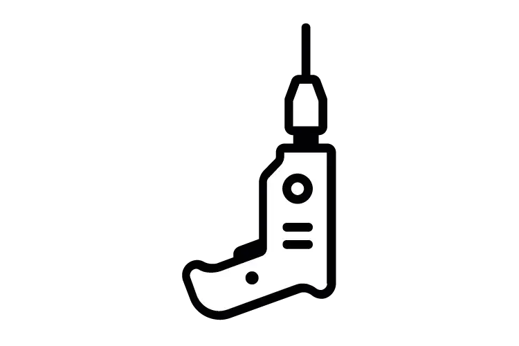 Weißes Symbol eines Akkuschraubers auf schwarzem Hintergrund.